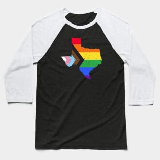 Texas State Pride: Embrace Progress with the Progress Pride Flag Design Baseball T-Shirt